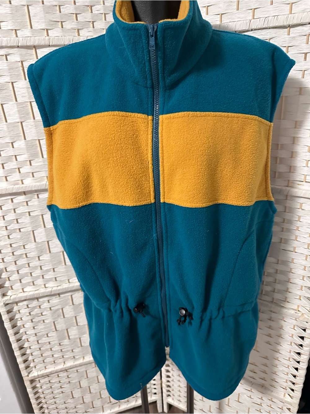 Teal and Mustard Fleece Zip Vest